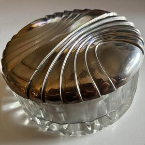 Godinger Vintage Art Deco Silver and Glass Mirror 1988 Powder Holder